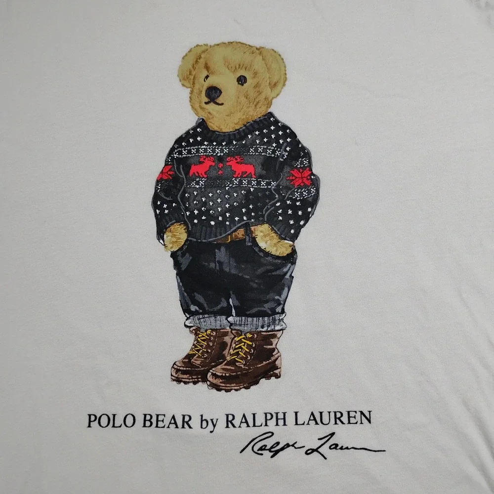 Polo Ralph Lauren Bear Long Sleeve Shirt Youth L 14-16 White Holiday Graphic